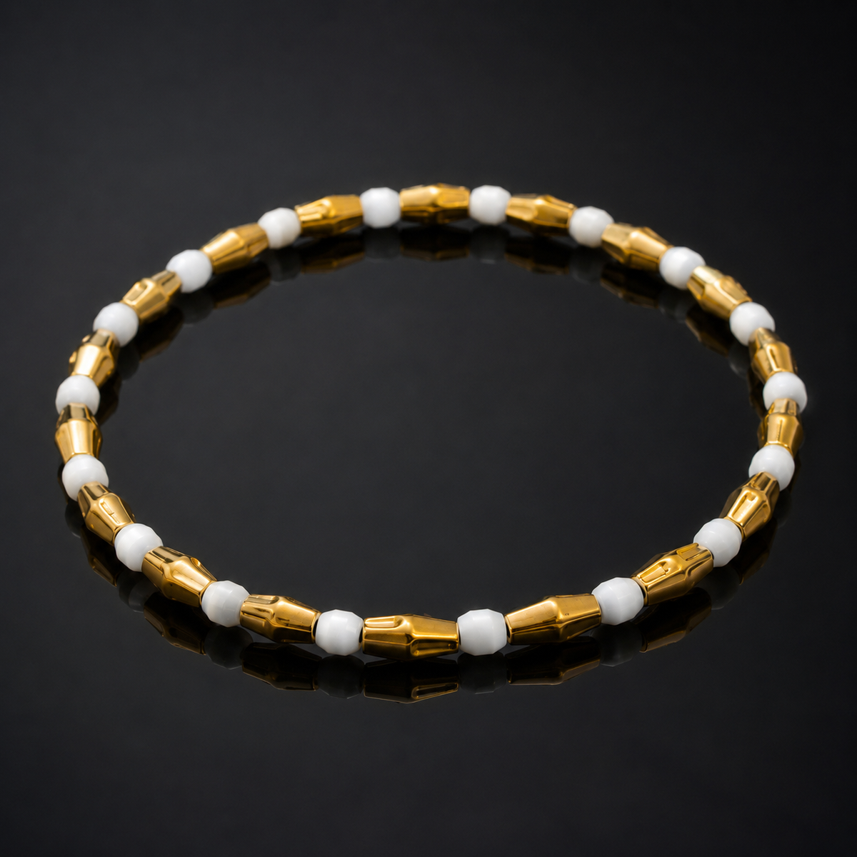 Golden White Bead Bracelet – Minimalist Gold-Tone Statement Bracelet